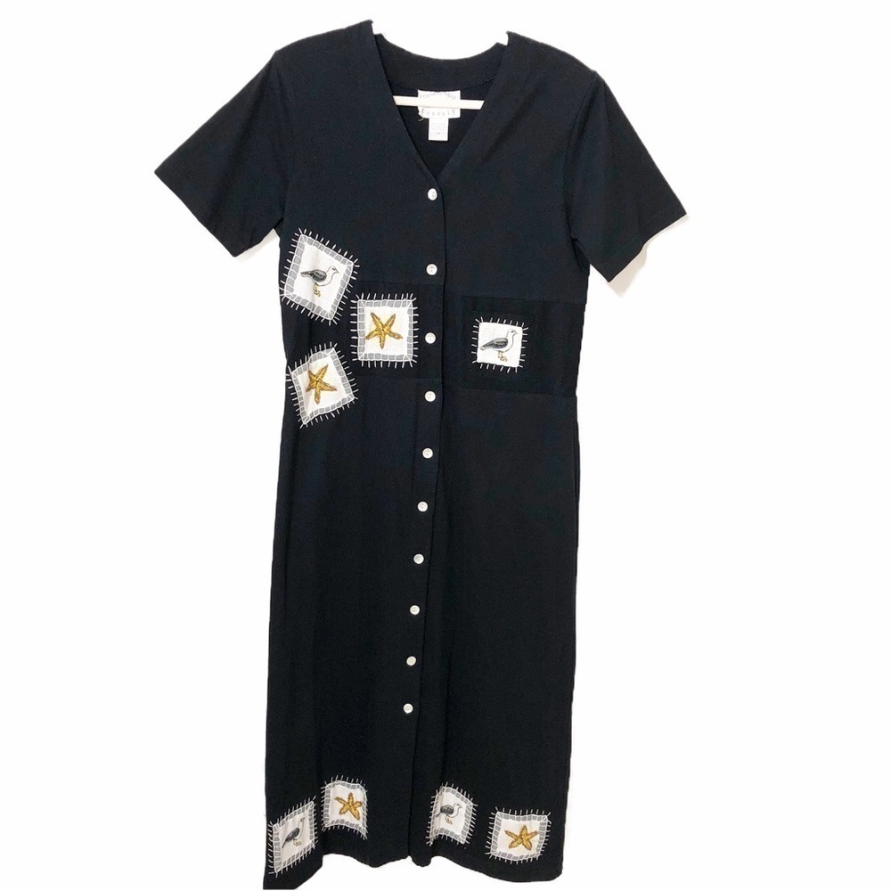 Dress Size Medium Country Wear Casuals Maxi Black Embroidered Beaded Beach Theme